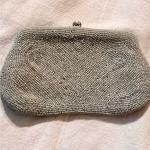 Antique Beaded Muted Blue / White Clutch